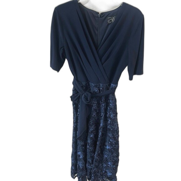 Alex Evenings Dress Women’s Size 10P Navy V Neck Tea Length with Detailing Dress - Picture 1 of 12